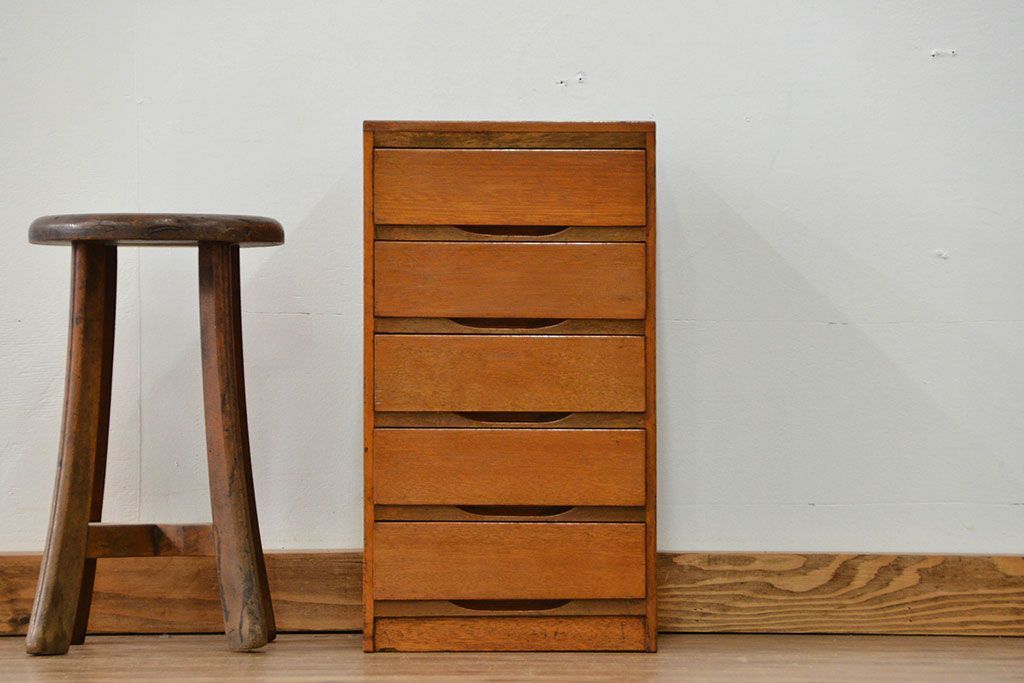 レトロ家具　昭和レトロ シンプルなアンティーク5段小引き出し