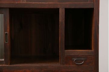 アンティーク家具　アンティーク 古い木のモールガラス食器棚(収納棚、茶箪笥)