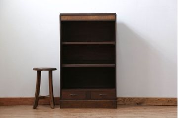 レトロ家具　昭和レトロ 古い木の引き出し付き本棚(飾り棚)