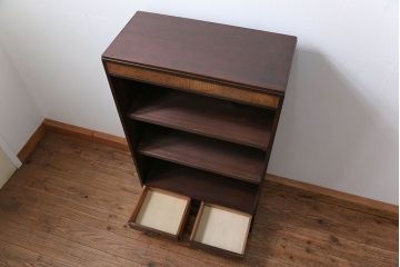 レトロ家具　昭和レトロ 古い木の引き出し付き本棚(飾り棚)