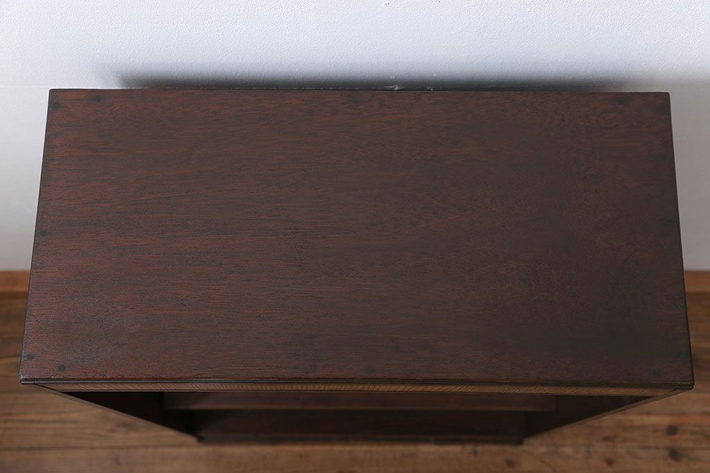 レトロ家具　昭和レトロ 古い木の引き出し付き本棚(飾り棚)