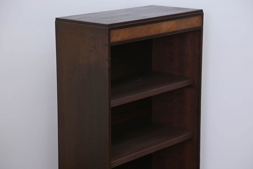 レトロ家具　昭和レトロ 古い木の引き出し付き本棚(飾り棚)