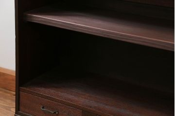 レトロ家具　昭和レトロ 古い木の引き出し付き本棚(飾り棚)