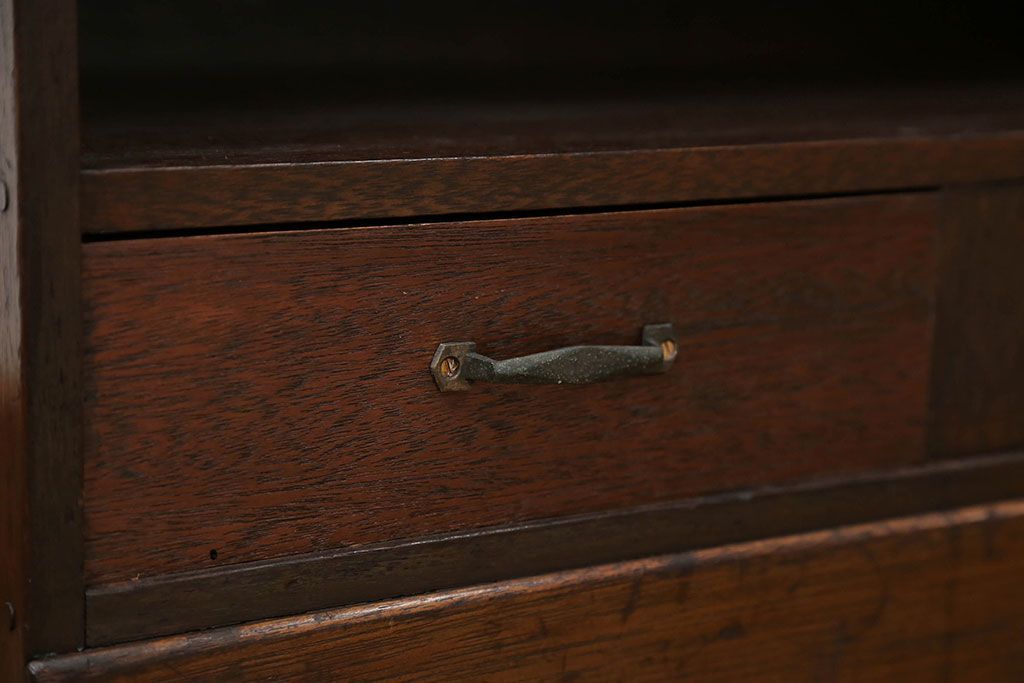 レトロ家具　昭和レトロ 古い木の引き出し付き本棚(飾り棚)