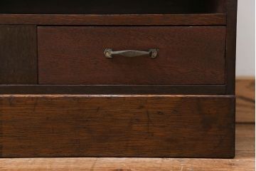 レトロ家具　昭和レトロ 古い木の引き出し付き本棚(飾り棚)