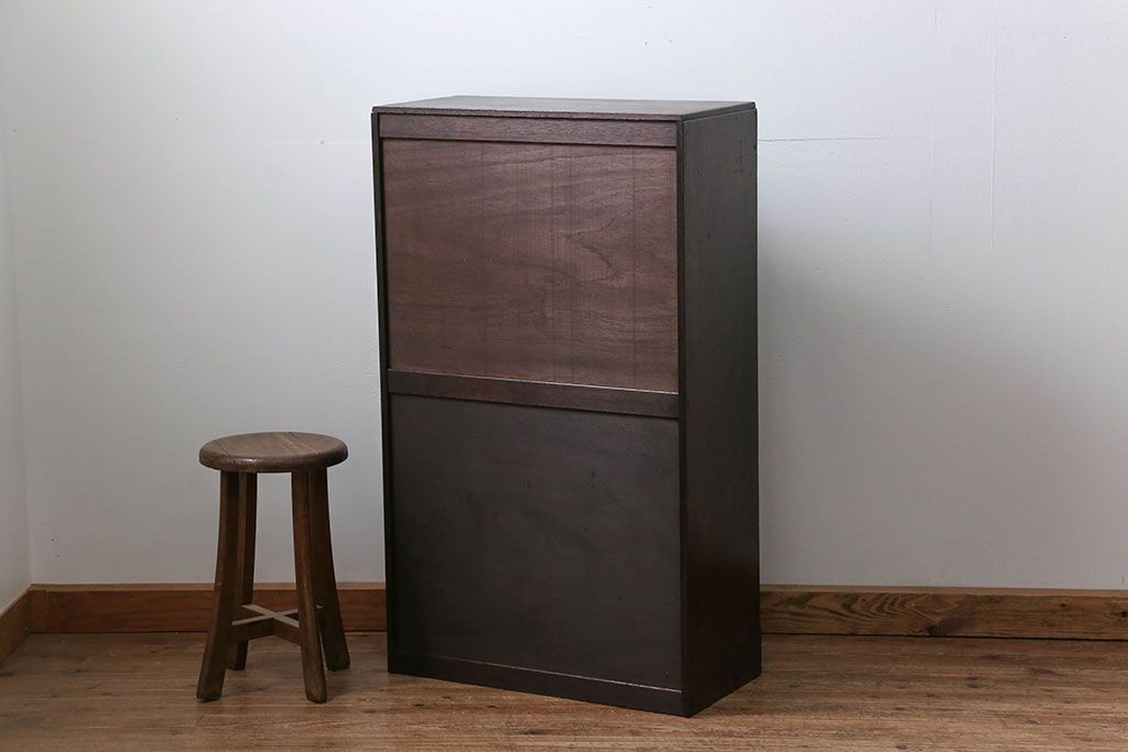 レトロ家具　昭和レトロ 古い木の引き出し付き本棚(飾り棚)