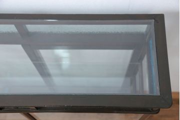 アンティーク家具　大正ロマン 古いタバコ屋の色ガラス入りショーケース(飾り棚、ガラスケース)