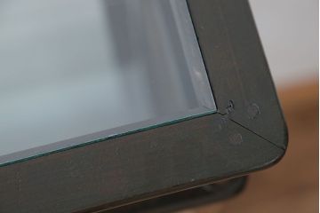 アンティーク家具　大正ロマン 古いタバコ屋の色ガラス入りショーケース(飾り棚、ガラスケース)