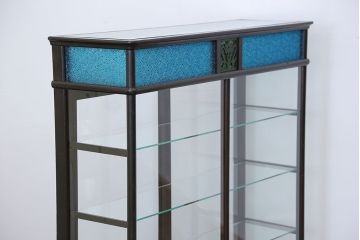 アンティーク家具　大正ロマン 古いタバコ屋の色ガラス入りショーケース(飾り棚、ガラスケース)