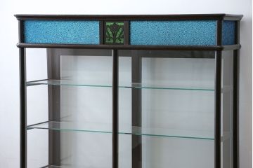 アンティーク家具　大正ロマン 古いタバコ屋の色ガラス入りショーケース(飾り棚、ガラスケース)