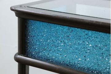 アンティーク家具　大正ロマン 古いタバコ屋の色ガラス入りショーケース(飾り棚、ガラスケース)