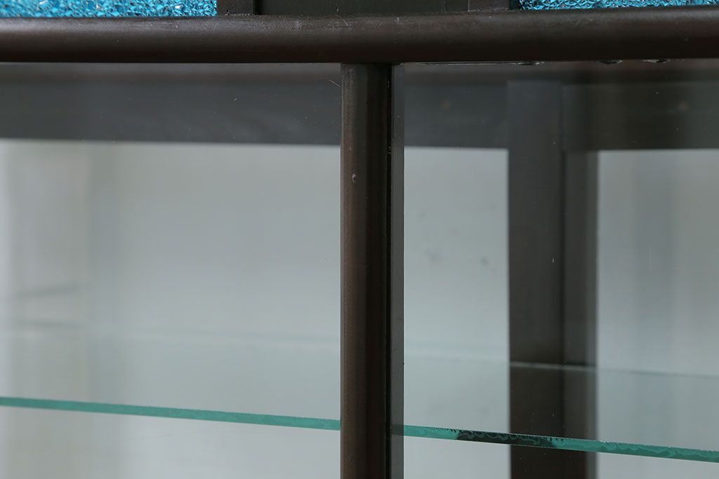 アンティーク家具　大正ロマン 古いタバコ屋の色ガラス入りショーケース(飾り棚、ガラスケース)