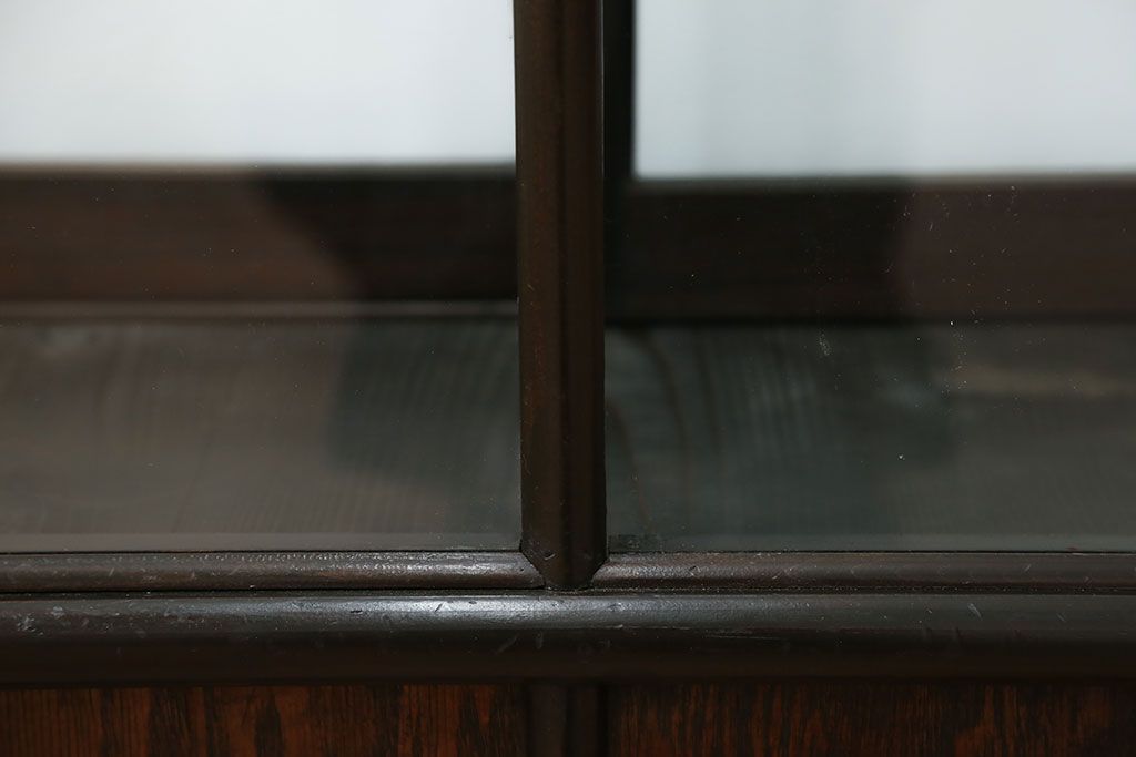 アンティーク家具　大正ロマン 古いタバコ屋の色ガラス入りショーケース(飾り棚、ガラスケース)