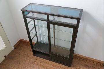 アンティーク家具　大正ロマン 古いタバコ屋の色ガラス入りショーケース(飾り棚、ガラスケース)