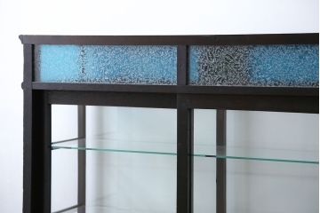 アンティーク家具　大正ロマン 古いタバコ屋の色ガラス入りショーケース(飾り棚、ガラスケース)