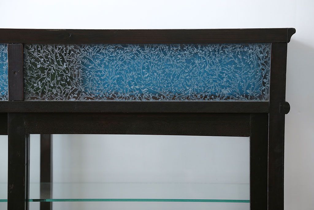 アンティーク家具　大正ロマン 古いタバコ屋の色ガラス入りショーケース(飾り棚、ガラスケース)