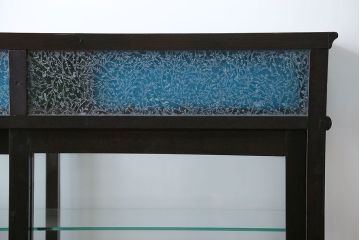 アンティーク家具　大正ロマン 古いタバコ屋の色ガラス入りショーケース(飾り棚、ガラスケース)