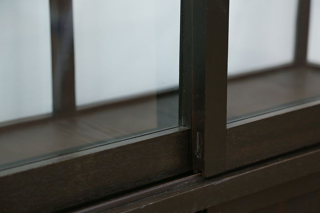 アンティーク家具　大正ロマン 古いタバコ屋の色ガラス入りショーケース(飾り棚、ガラスケース)