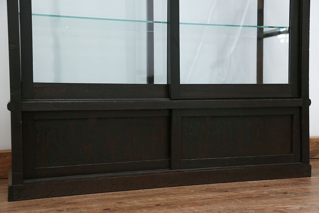 アンティーク家具　大正ロマン 古いタバコ屋の色ガラス入りショーケース(飾り棚、ガラスケース)