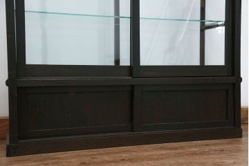 アンティーク家具　大正ロマン 古いタバコ屋の色ガラス入りショーケース(飾り棚、ガラスケース)