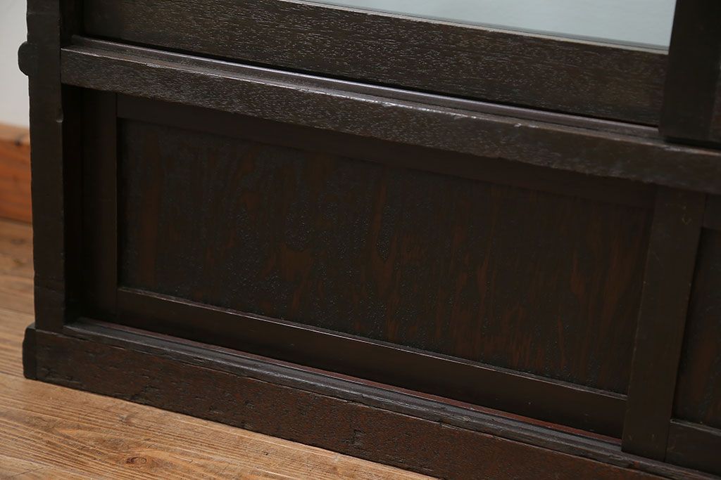 アンティーク家具　大正ロマン 古いタバコ屋の色ガラス入りショーケース(飾り棚、ガラスケース)