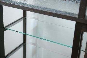 アンティーク家具　大正ロマン 古いタバコ屋の色ガラス入りショーケース(飾り棚、ガラスケース)