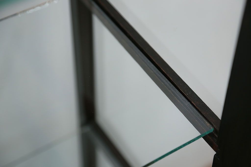 アンティーク家具　大正ロマン 古いタバコ屋の色ガラス入りショーケース(飾り棚、ガラスケース)