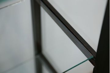 アンティーク家具　大正ロマン 古いタバコ屋の色ガラス入りショーケース(飾り棚、ガラスケース)