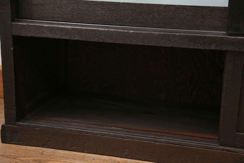 アンティーク家具　大正ロマン 古いタバコ屋の色ガラス入りショーケース(飾り棚、ガラスケース)