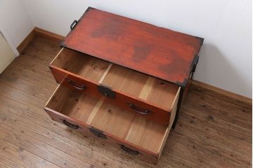 アンティーク家具　古民具・骨董 脚付き二本松箪笥ローチェスト(1)(時代箪笥ローボード)