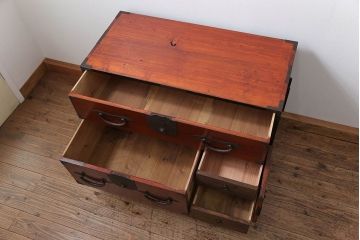 アンティーク家具　古民具・骨董 脚付き二本松箪笥ローチェスト(2)(時代箪笥ローボード)