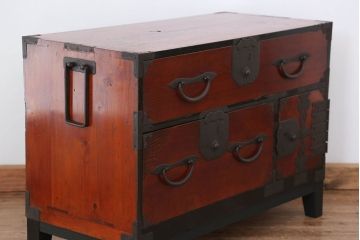 アンティーク家具　古民具・骨董 脚付き二本松箪笥ローチェスト(2)(時代箪笥ローボード)