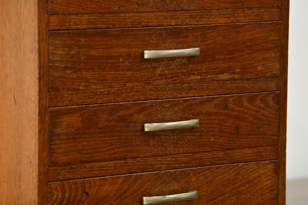 アンティーク家具　アンティーク 古いナラ材の4段小引き出し
