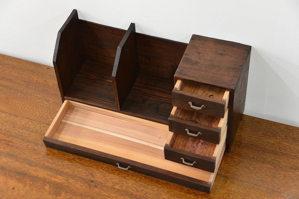 アンティーク家具　アンティーク 使い込まれた引き出し付き本立て