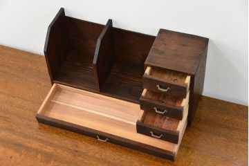 アンティーク家具　アンティーク 使い込まれた引き出し付き本立て