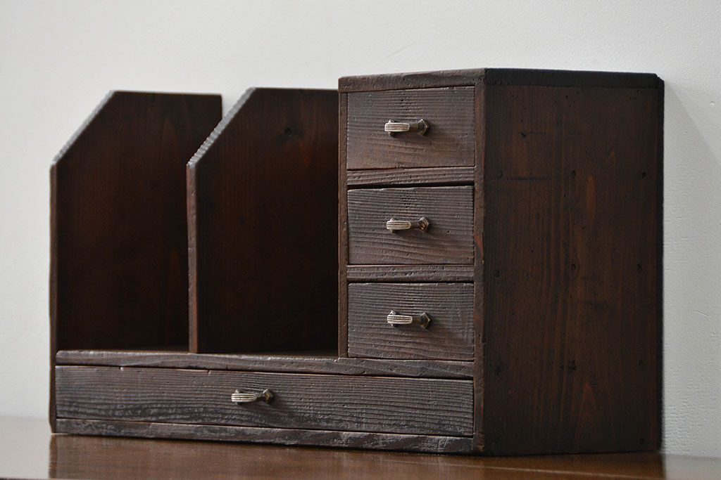 アンティーク家具　アンティーク 使い込まれた引き出し付き本立て