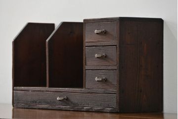 アンティーク家具　アンティーク 使い込まれた引き出し付き本立て