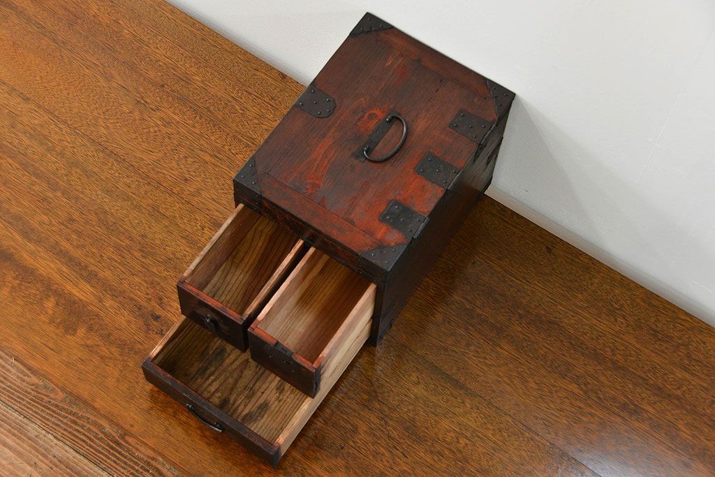 アンティーク家具　古民具・骨董 使い込まれた硯箱(小引き出し)