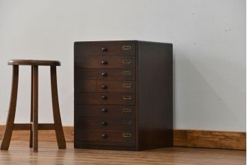レトロ家具　アンティーク ネームプレート付きのレトロなレコードケース(小引き出し)