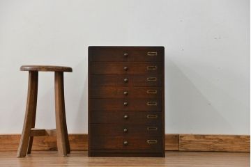 レトロ家具　アンティーク ネームプレート付きのレトロなレコードケース(小引き出し)