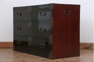 アンティーク家具　古民具・骨董 黒漆塗り 庄内箪笥ローボード(時代箪笥)