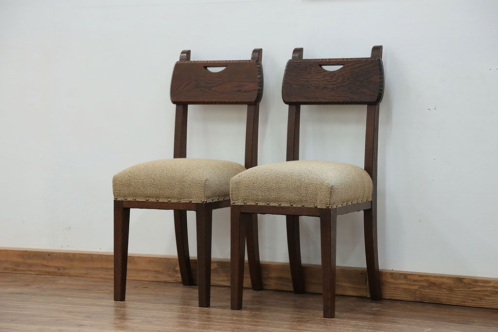 ヴィンテージ家具　オランダビンテージ オーク材 ダイニングチェア 2脚セット