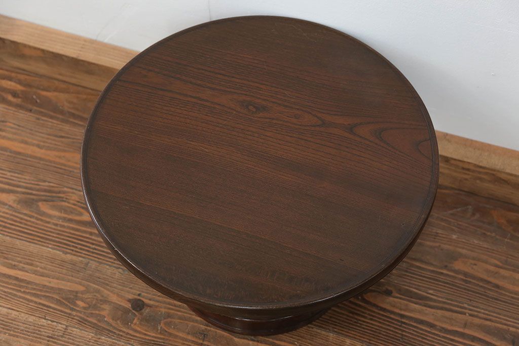 アンティーク家具　アンティーク 総欅材の回転サイドテーブル(花台、飾り台)