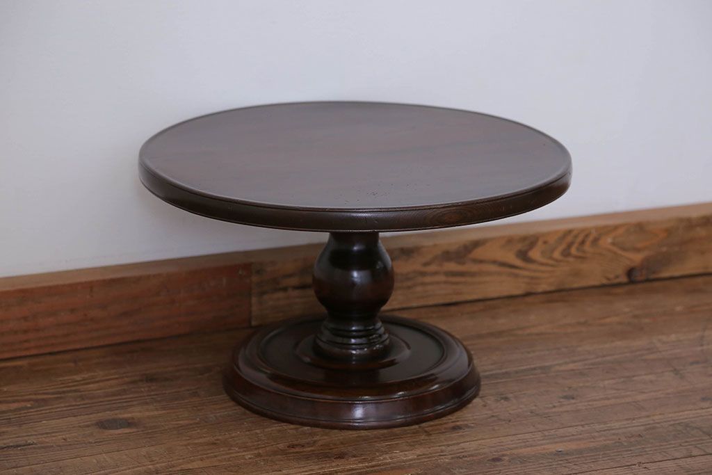 アンティーク家具　アンティーク 総欅材の回転サイドテーブル(花台、飾り台)