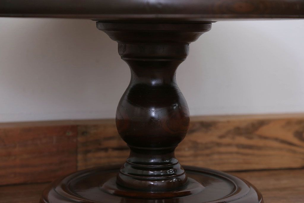 アンティーク家具　アンティーク 総欅材の回転サイドテーブル(花台、飾り台)