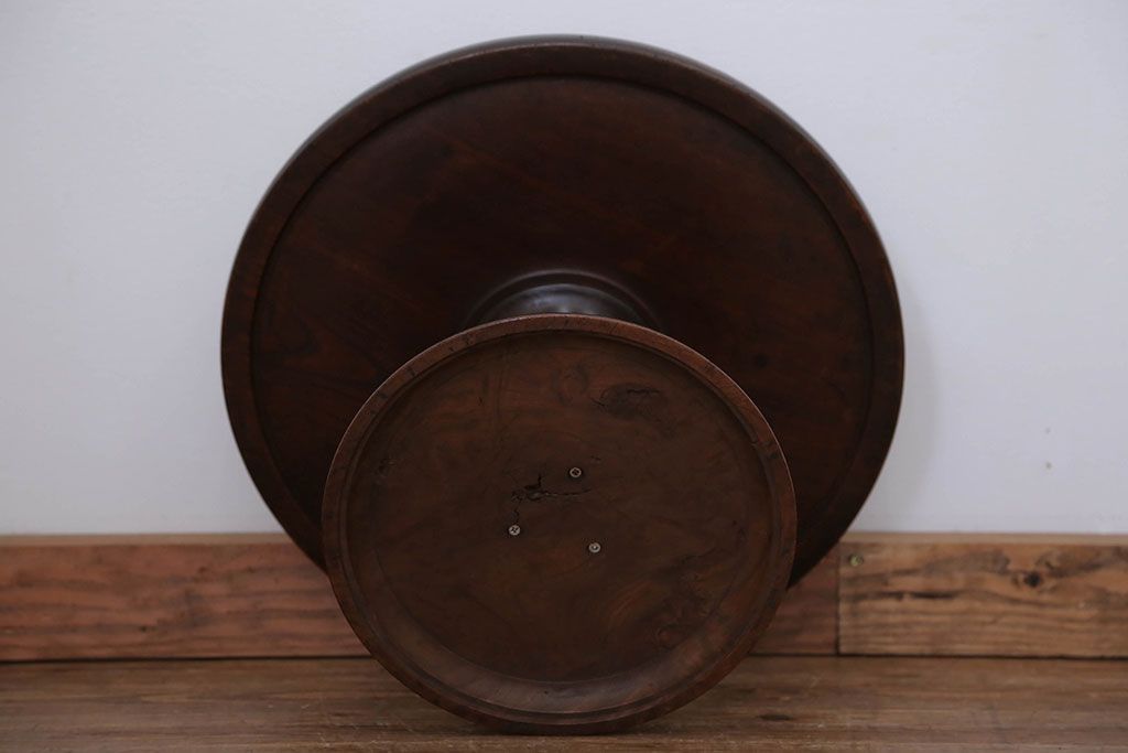 アンティーク家具　アンティーク 総欅材の回転サイドテーブル(花台、飾り台)