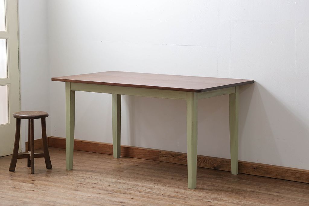 アンティーク家具　アンティークペイント　シンプルなダイニングテーブル(作業台)