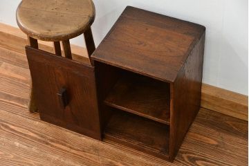 アンティーク家具　アンティーク 古い栓材の小さな慳貪(けんどん)扉 収納箱(小引き出し)