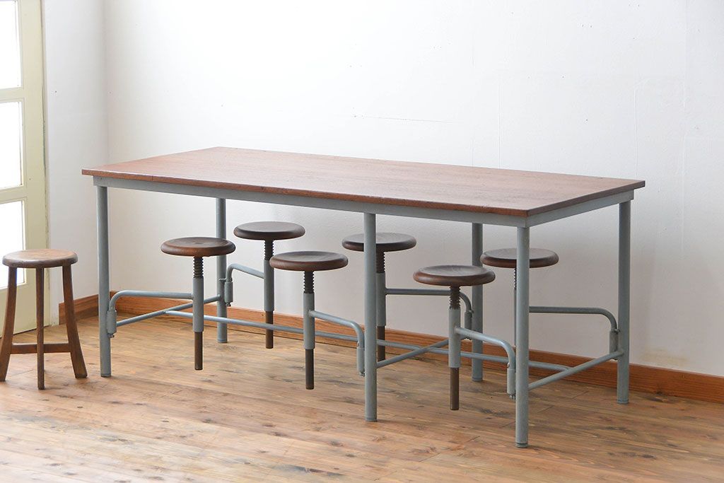 ラフジュ工房オリジナル 6脚格納スツールの作業台(テーブル、机)