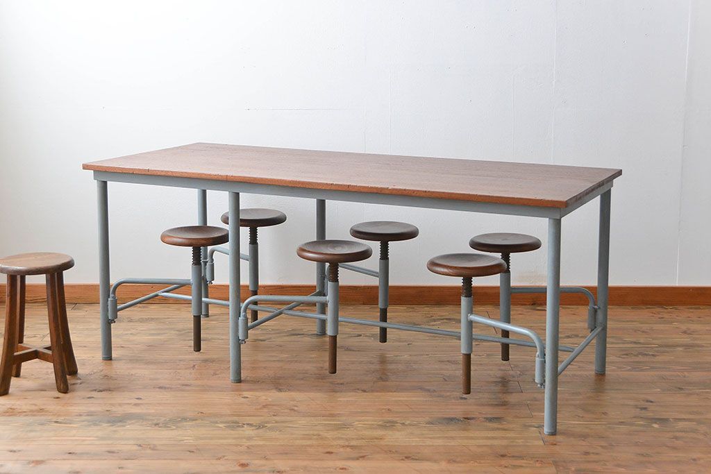 ラフジュ工房オリジナル 6脚格納スツールの作業台(テーブル、机)